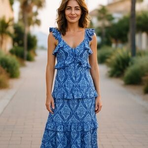 NWT Simply Southern Paisley Ruffle Maxi Dress XL